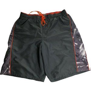 NIKE Men's Size Large Gray Orange Mesh Lined Board Shorts Swim Trunks w Pockets